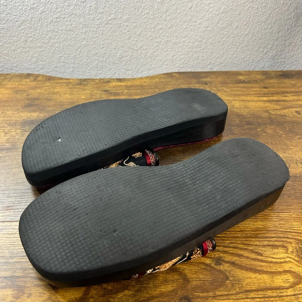 Burgundy Velvet Embroidered Slide Sandals